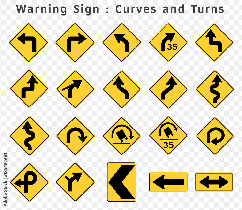 Road sign. Warning. Curves and Turns. Vector illustration on transparent background Road sign. Warning. Curves and Turns. Vector illustration on transparent background