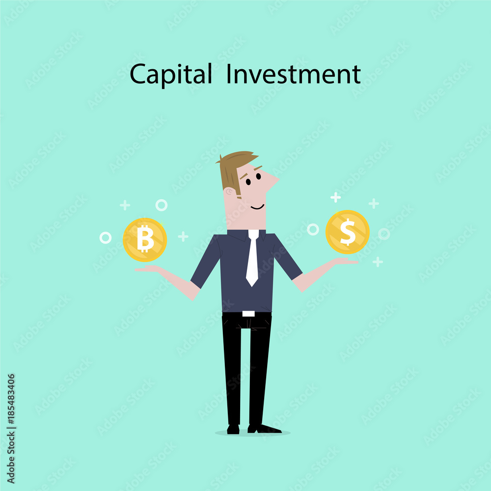 Businessman with US dollar and bitcoin sign.Dollar and Bitcoins exchange concept.Digital virtual electronic coins bitcoins concept.Capital investment sign.Bitcoin transaction. Businessman with US dollar and bitcoin sign.Dollar and Bitcoins exchange concept.Digital virtual electronic coins bitcoins concept.Capital investment sign.Bitcoin transaction.