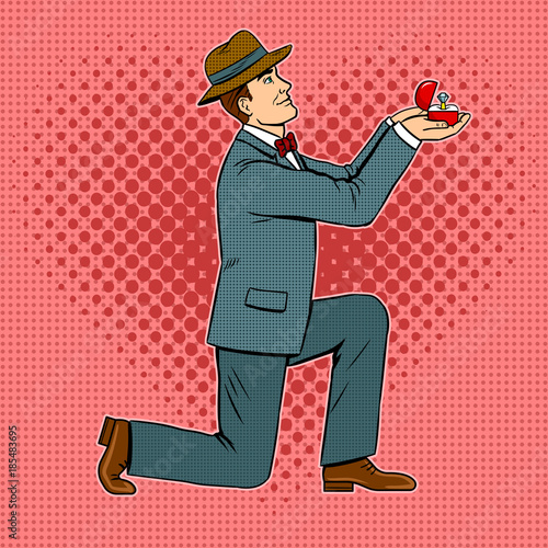 Marriage proposal pop art vector illustration