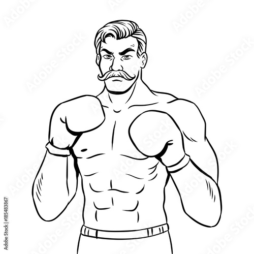 Vintage boxer fighter coloring book vector