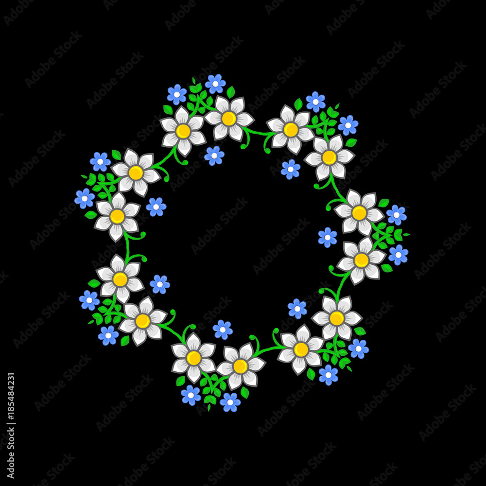 Floral Circle Pattern on Dark Background. Vector