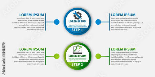 Modern vector illustration 3d. Template circle infographics with two elements and round chart. Designed for business, presentations, web design, diagrams with 2 steps, options, parts or processes
