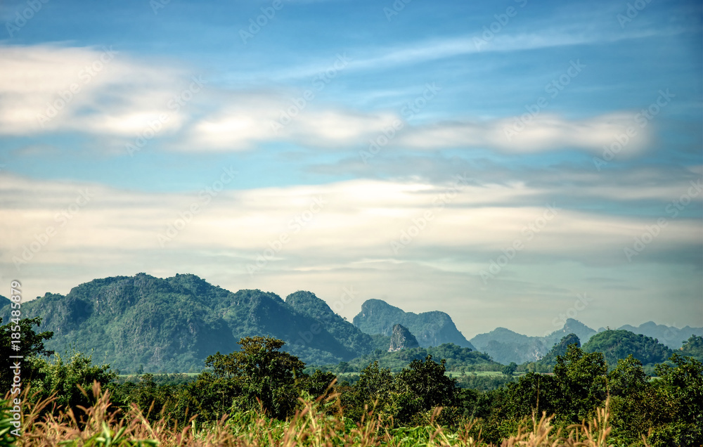 Mountains green valley and blue sky background : Northeast Thailand