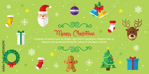 Set of christmas icons on green background