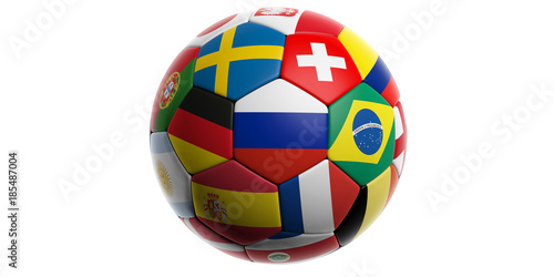 Football soccer ball with world flags isolated on white background. 3d illustration
