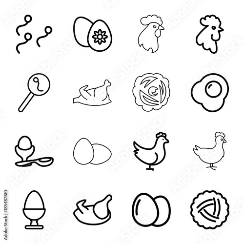 Egg icons. set of 16 editable outline egg icons
