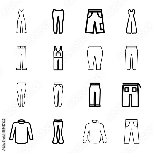 Jeans icons. set of 16 editable outline jeans icons