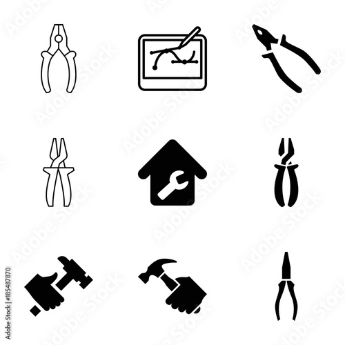 Tools icons. set of 9 editable filled and outline tools icons