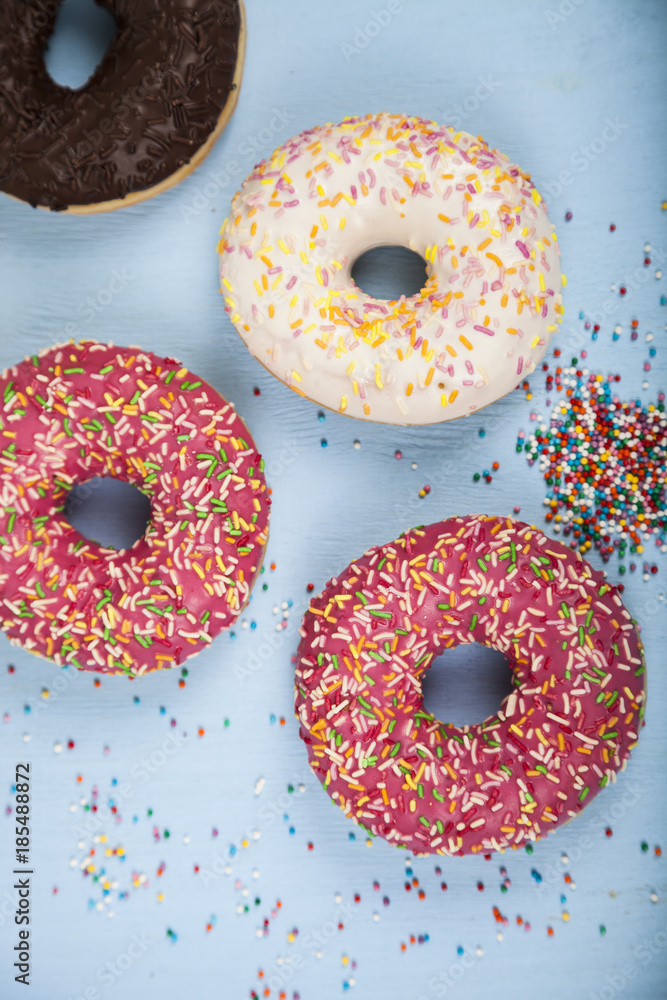 Multicolored donuts close-up Multicolored donuts close-up