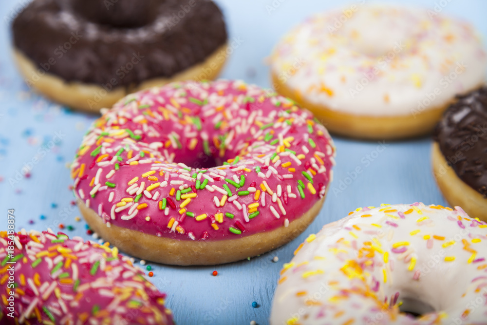 Multicolored donuts close-up Multicolored donuts close-up