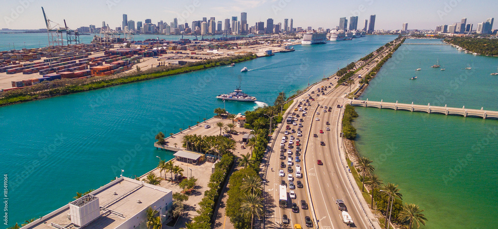 Miami Macarthur Causeway aerial view