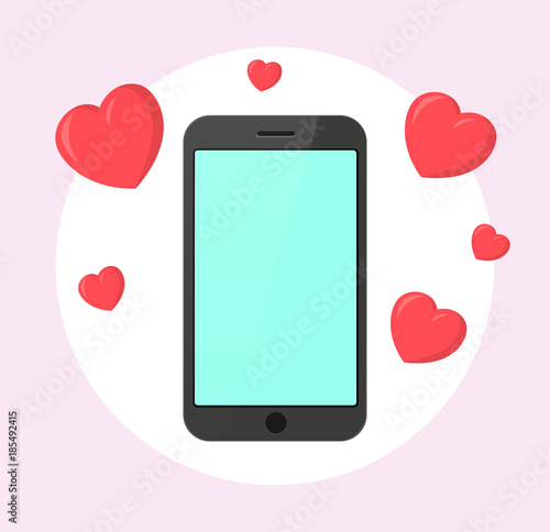Smartphone mit Herzen Flat Design Icon