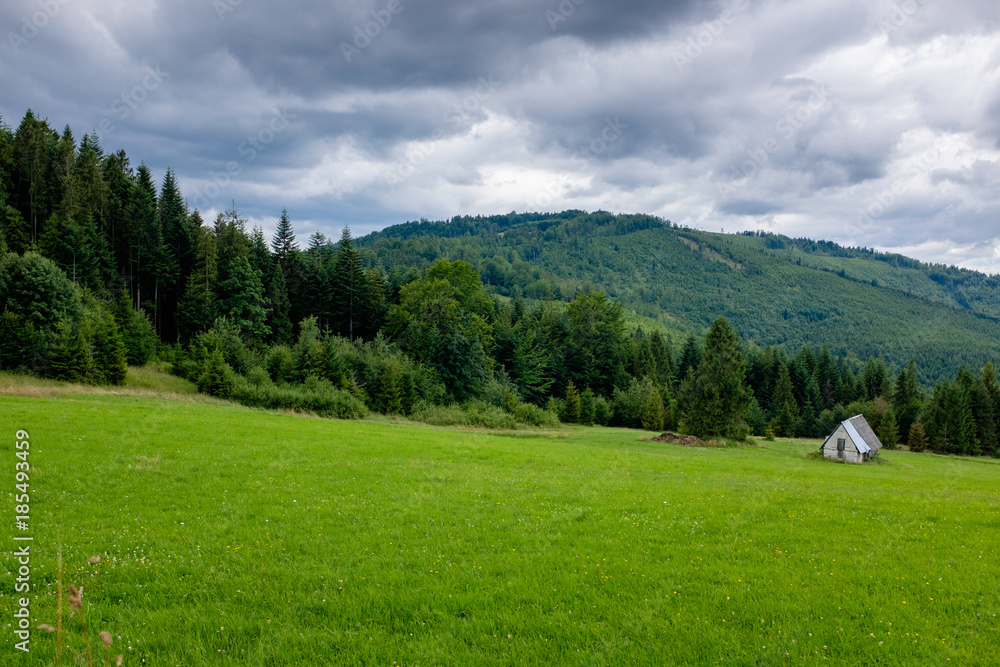 Naklejka premium Bacówka w Beskidzie Żywieckim, Rysianka, Lipowska, Boracza