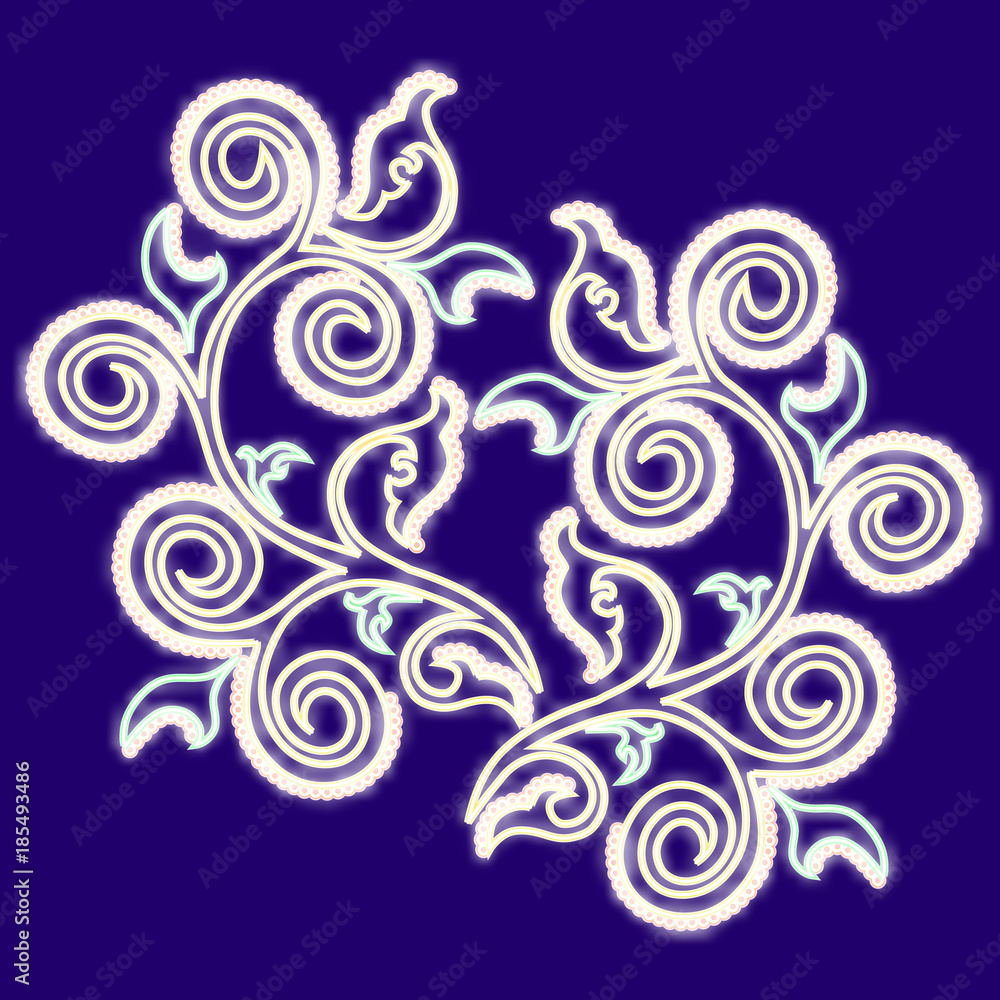 Floral pattern with effect of neon light. Vector image. The element of design and interface Floral pattern with effect of neon light. Vector image. The element of design and interface