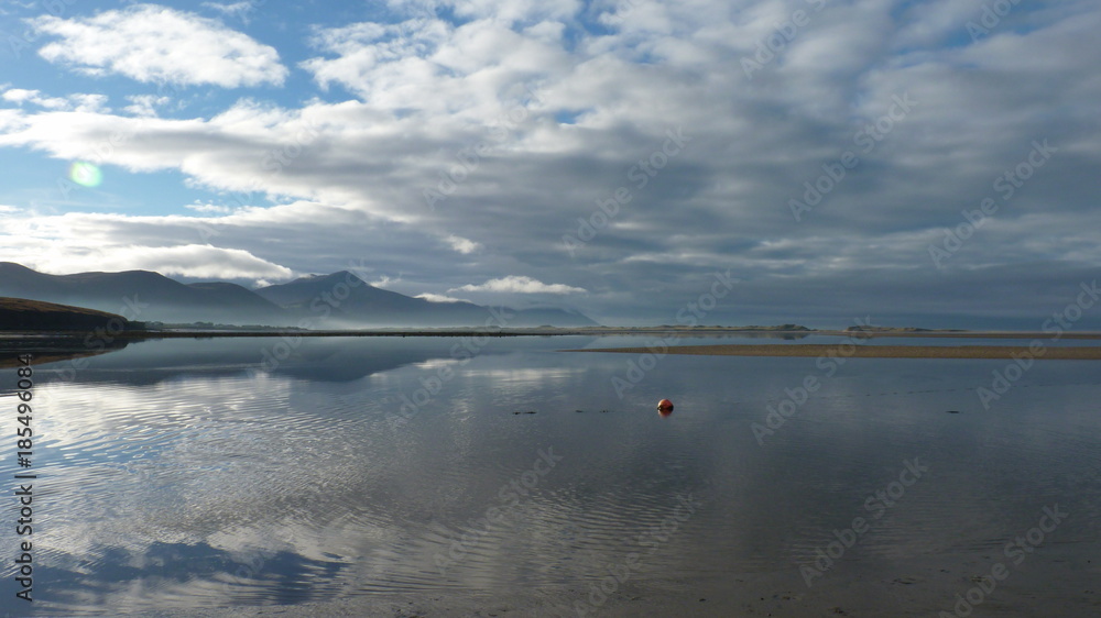 Strand Meer, Hund Golden Retriever, Himmel, Spiegelungen