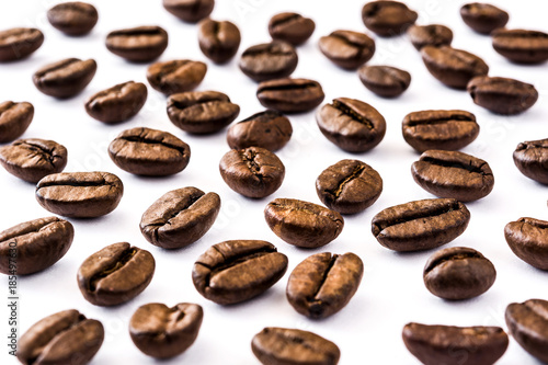 Coffee beans pattern isolated on white background