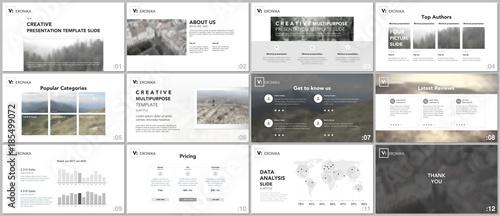 Clean, minimal presentation templates. Simple elements on white background for your portfolio template. Brochure cover vector design. Presentation slides for flyer, brochure, report, advertising.