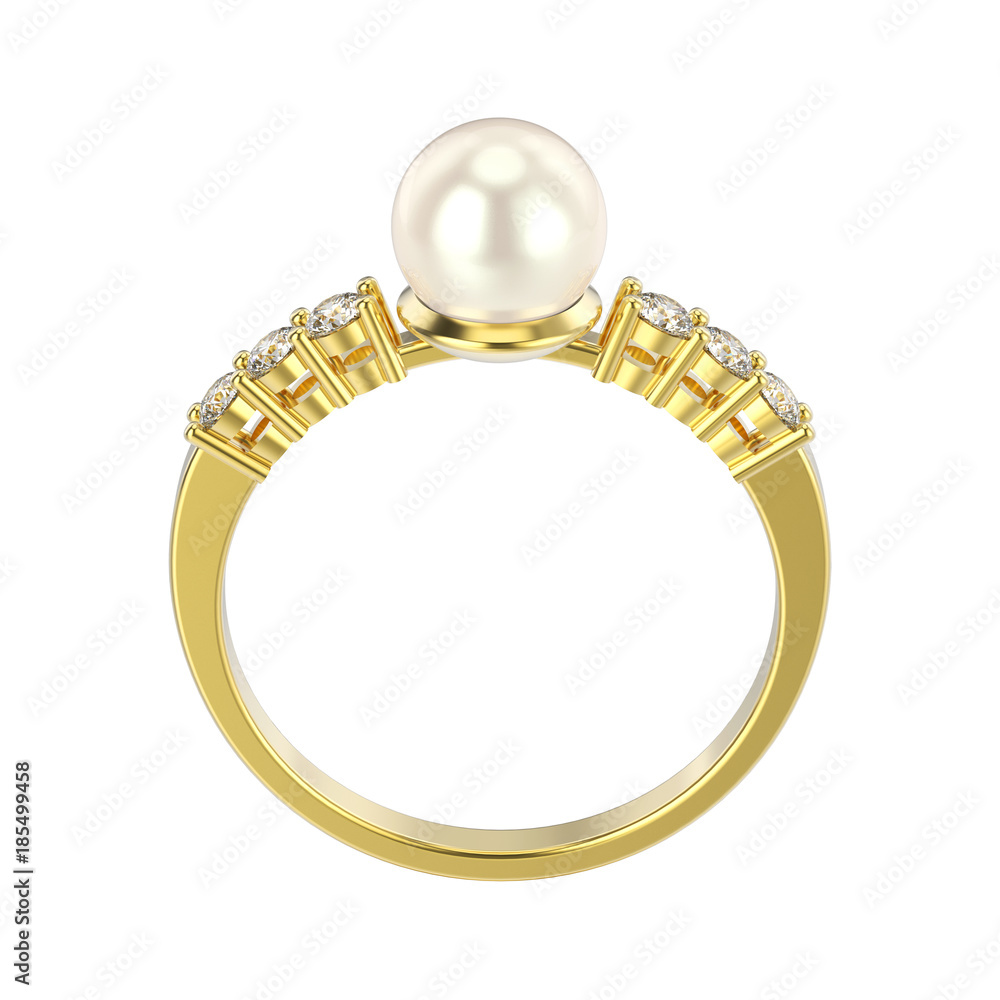 Obraz premium 3D illustration isolated yellow gold diamond ring with pearl