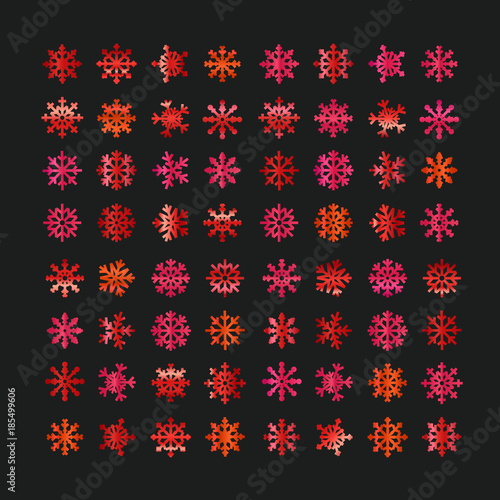Different abstract red vector snowflakes collection