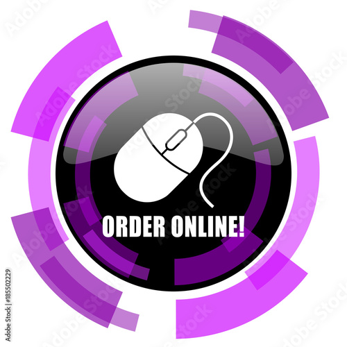Order online pink violet modern design vector web and smartphone icon. Round button in eps 10 isolated on white background.