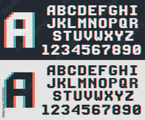 pixel game retro font, 8-bit vector alphabet