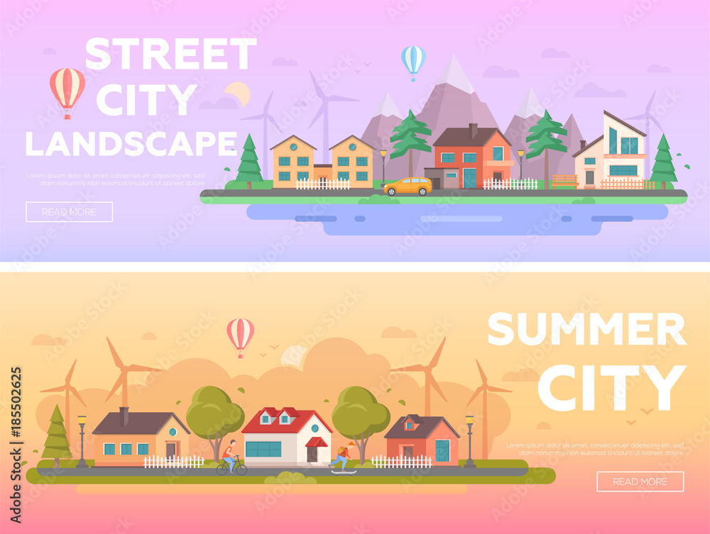 City landscape - set of modern flat vector illustrations