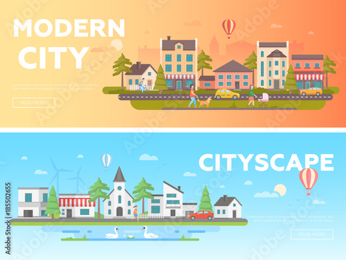 Cityscape - set of modern flat vector illustrations