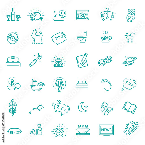 Simple Set of Sleep Related Vector Line Icons