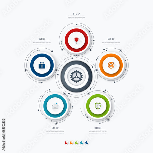 Infographics template 5 options with circle