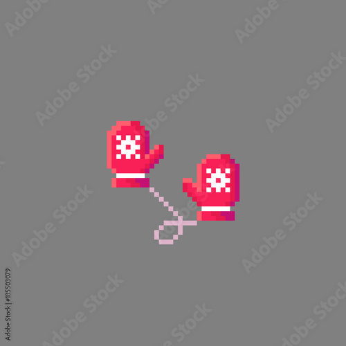 Pixel art pair of knitted christmas mittens