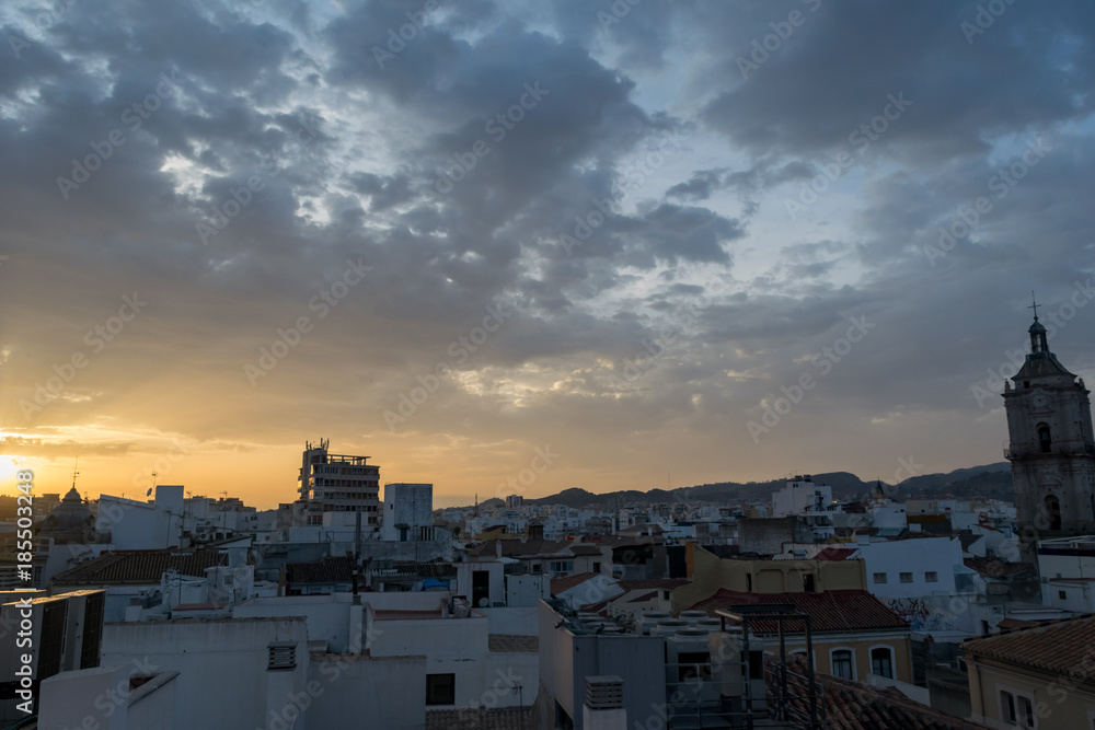 Malaga sunset city scape