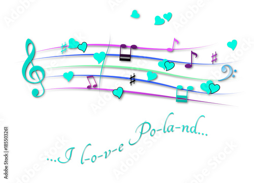 Musical score colored I love Poland