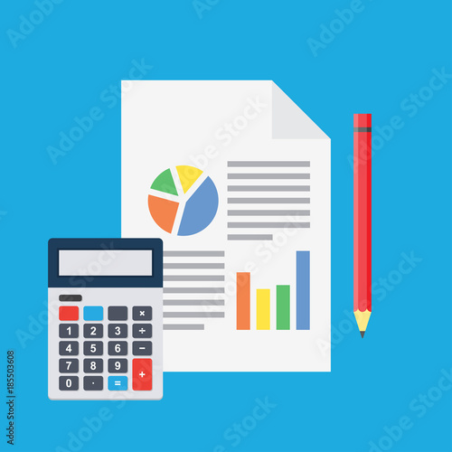 Financial analysis, planning sheet with pencil and calculator