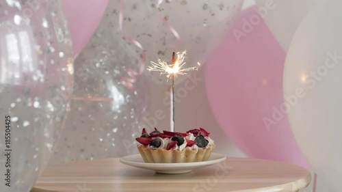 Happy Birthday cake with sparklers photo