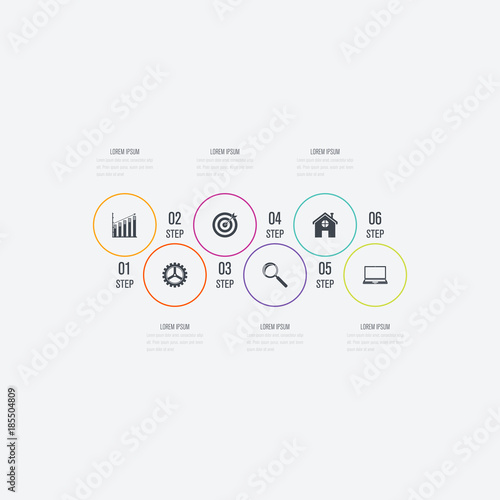 Infographics template 6 options with circle