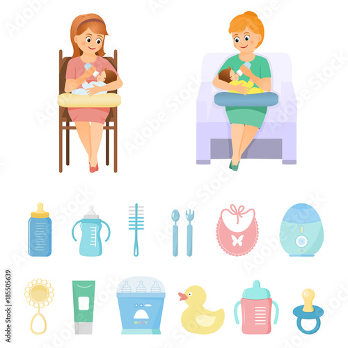 Mothers are feeding children with bottles