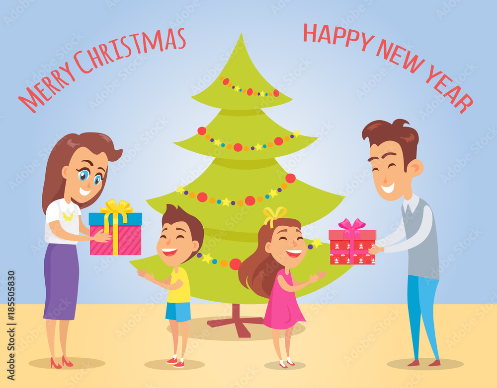 Fototapeta premium Merry Christmas and Happiness Vector Illustration