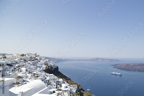 View of the town of Firostefani and the caldera on Santorini island, Greece