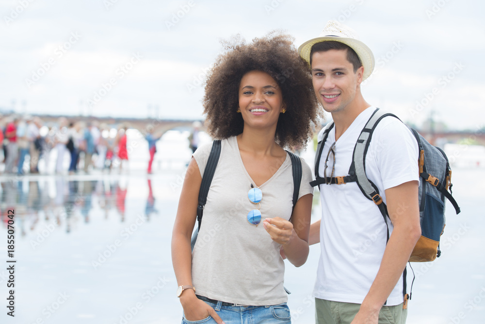 attractive couple on holidays in city