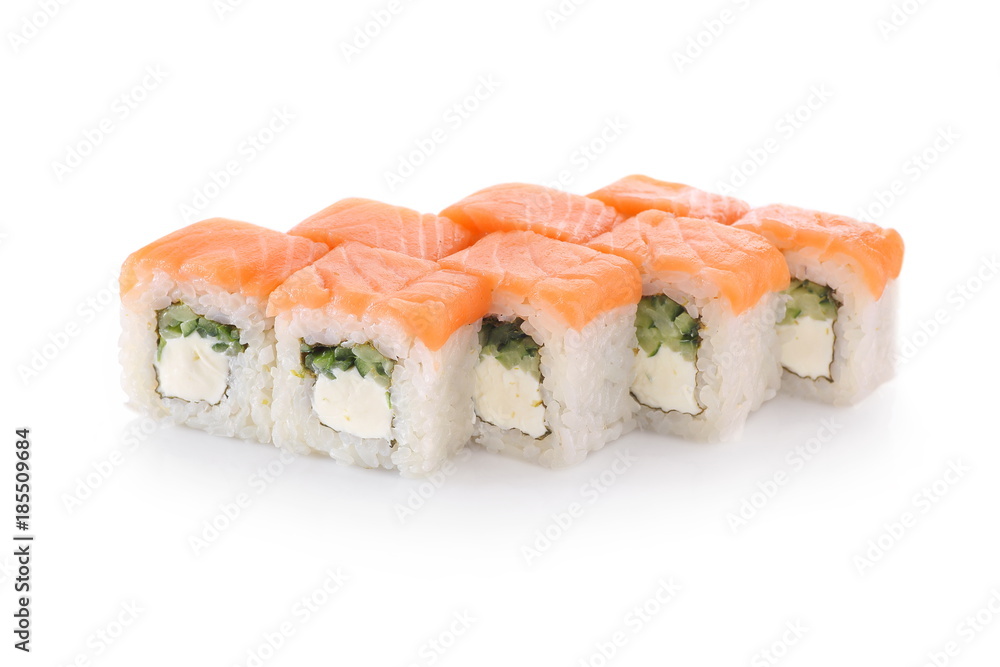 Sushi Philadelphia with cucumber on a white background Sushi Philadelphia with cucumber on a white background