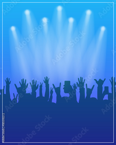 Dance party poster template. Concert, dj party or festival flyer design template with people crowd on background