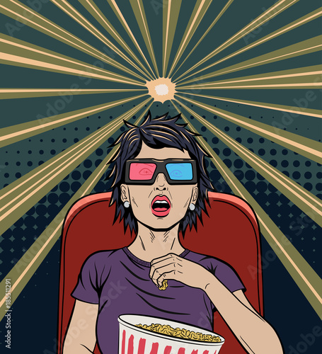 Woman Watching Movie Pop Art Poster
