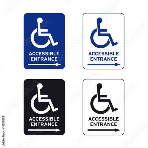 Wheelchair handicap accessible entrance sign set