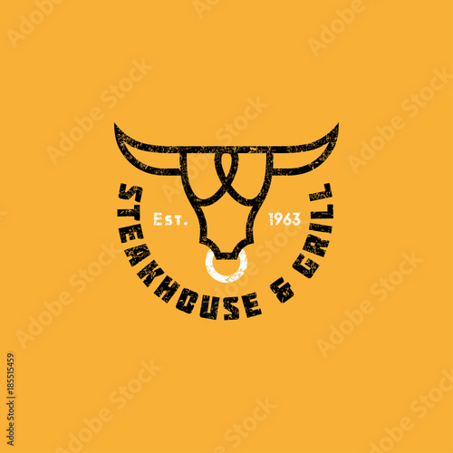 Logo steak house. Meat restaurant or butchery emblems. The stylized head of a bull and letters.