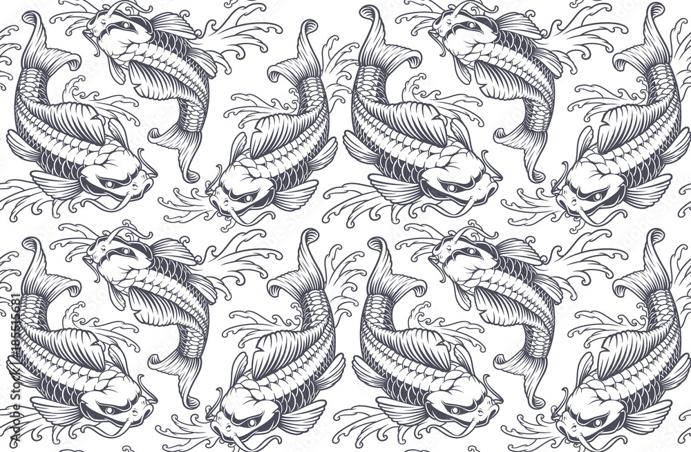 Koi carp seamless pattern (version for white background) Koi carp seamless pattern (version for white background)