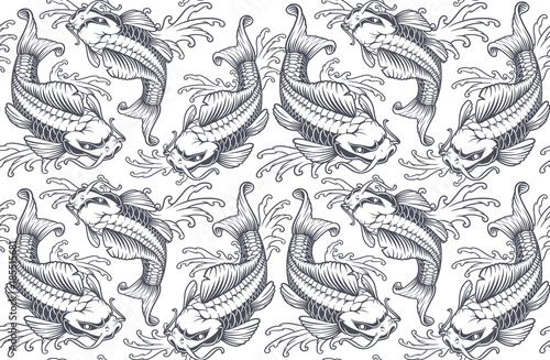 Koi carp seamless pattern (version for white background)