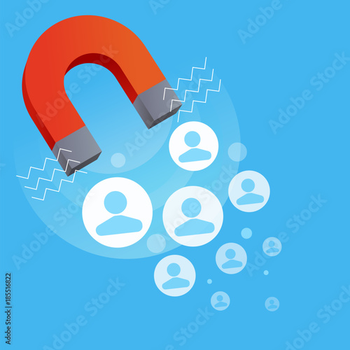Red horseshoe magnet, magnetism, magnetize, attraction. SEO Attraction of the target