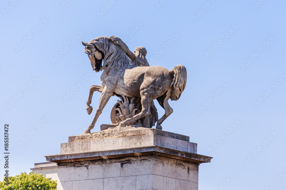 Paris. Statue of a horse tamer to the bridge of Jena opposite the Eiffel Tower. France