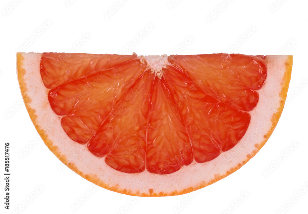 Slice of red grapefruit isolated on white background