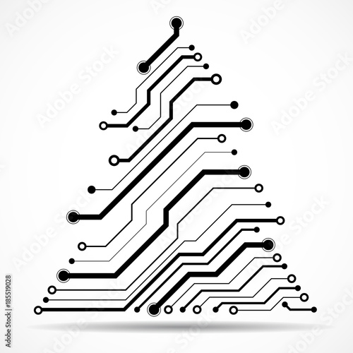 Abstract technology Christmas tree, black circuit board